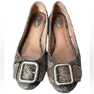 Fossil Maddox signature snakeskin print leather ballet flats silver buckle Y2K